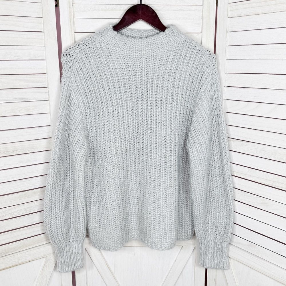Ann‎ Taylor Metallic Shimmer Mock Neck Chunky Sweater Grey Medium - Picture 9 of 14